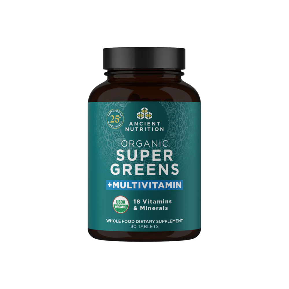 Ancient Nutrition Organic SuperGreens + Multivitamin Tablets - front