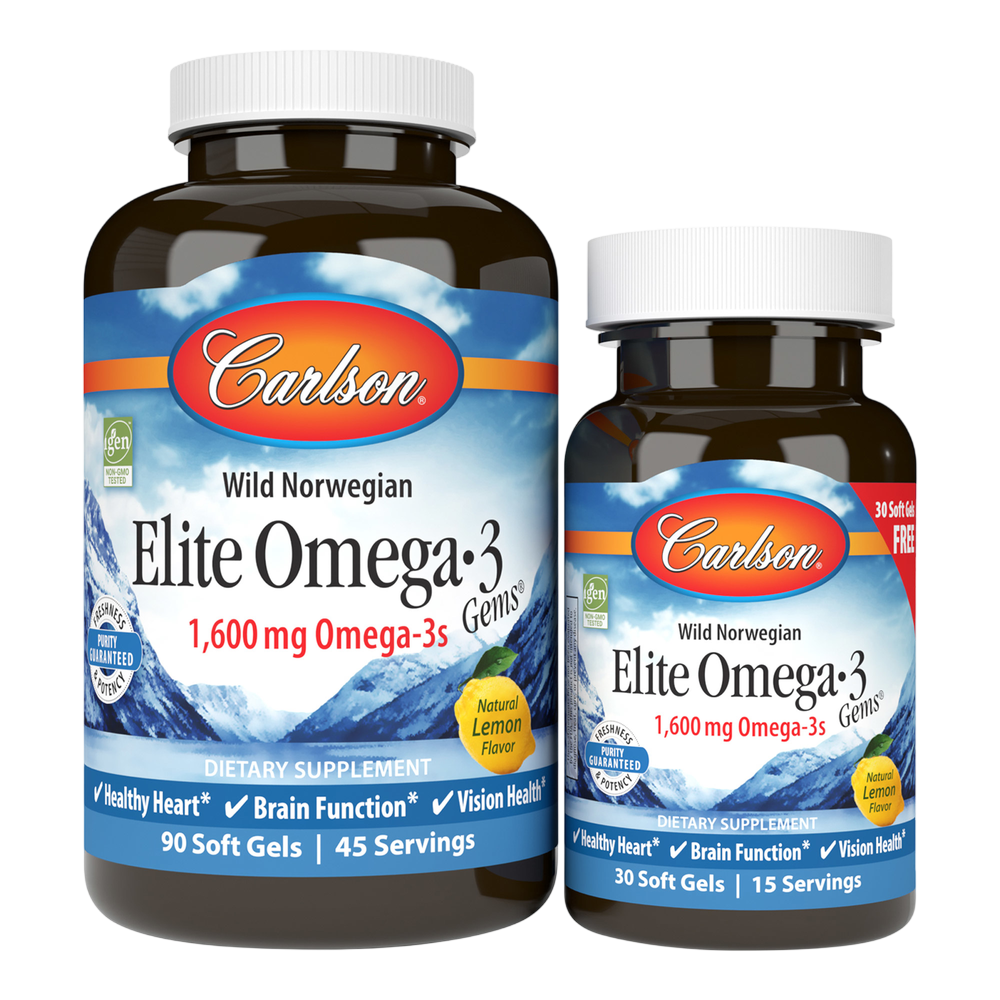 Elite Omega-3 Gems®, 1600 mg Omega-3s, Lemon Flavor, 90 + 30 Softgels