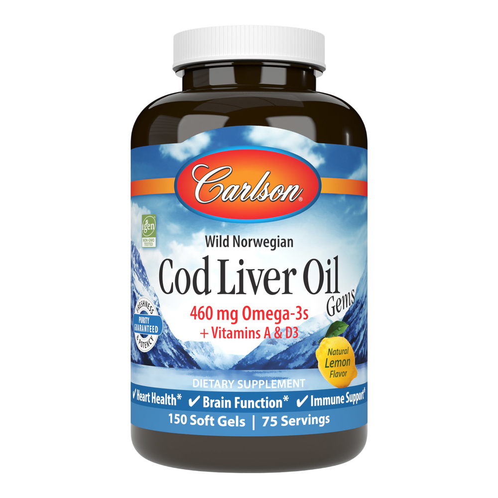 Wild Norwegian Cod Liver Oil Gems™, 460 mg Omega-3s, Lemon Flavor, 150 Softgels