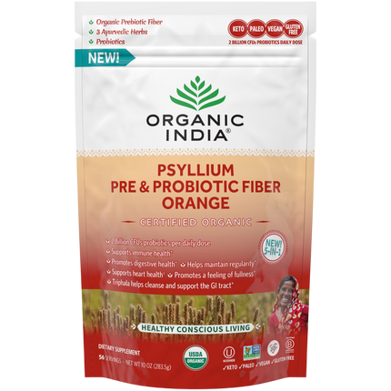 Psyllium Pre & Probiotic Fiber Orange, 283.5 Grams , Ayurveda Brand_Organic India Form_Powder