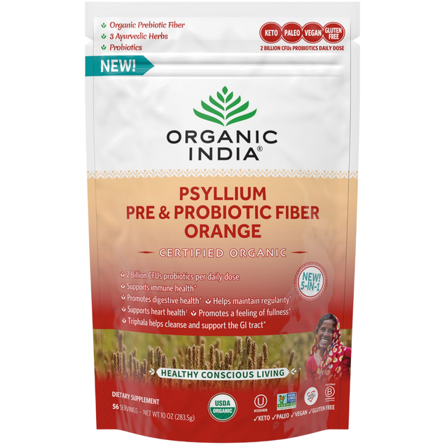 Psyllium Pre & Probiotic Fiber Orange, 283.5 Grams , Ayurveda Brand_Organic India Form_Powder