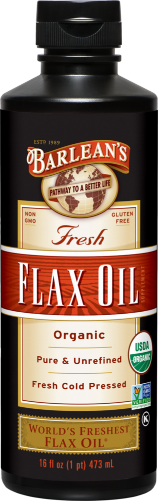 Flax Oil, 473 mL (16 Fl Oz) Oil , Barlean's Flax Oil Omega-3 Omega-6 Omega-9 Organic Plant-Based Omegas
