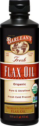Flax Oil, 473 mL (16 Fl Oz) Oil , Barlean's Flax Oil Omega-3 Omega-6 Omega-9 Organic Plant-Based Omegas