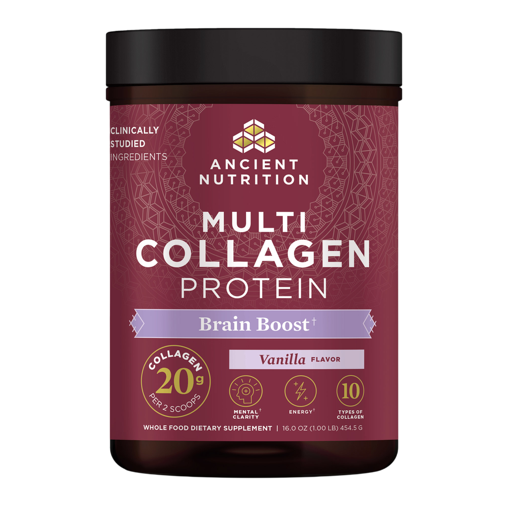 Ancient Nutrition Multi Collagen Protein - Brain Boost Powder Vanilla - front