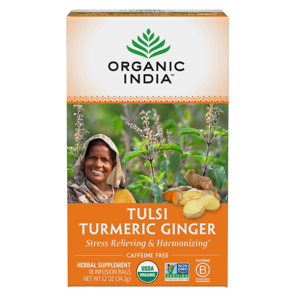 Tulsi Tea Turmeric Ginger, 18 Count , Ayurveda Brand_Organic India Form_Tea Bags