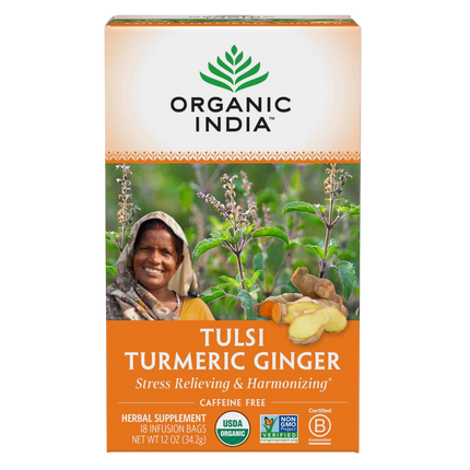 Tulsi Tea Turmeric Ginger, 18 Count , Ayurveda Brand_Organic India Form_Tea Bags