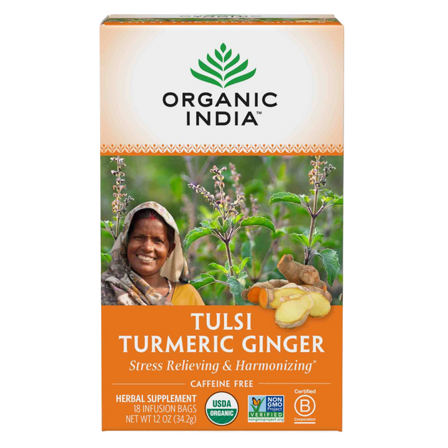Tulsi Tea Turmeric Ginger, 18 Count , Ayurveda Brand_Organic India Form_Tea Bags