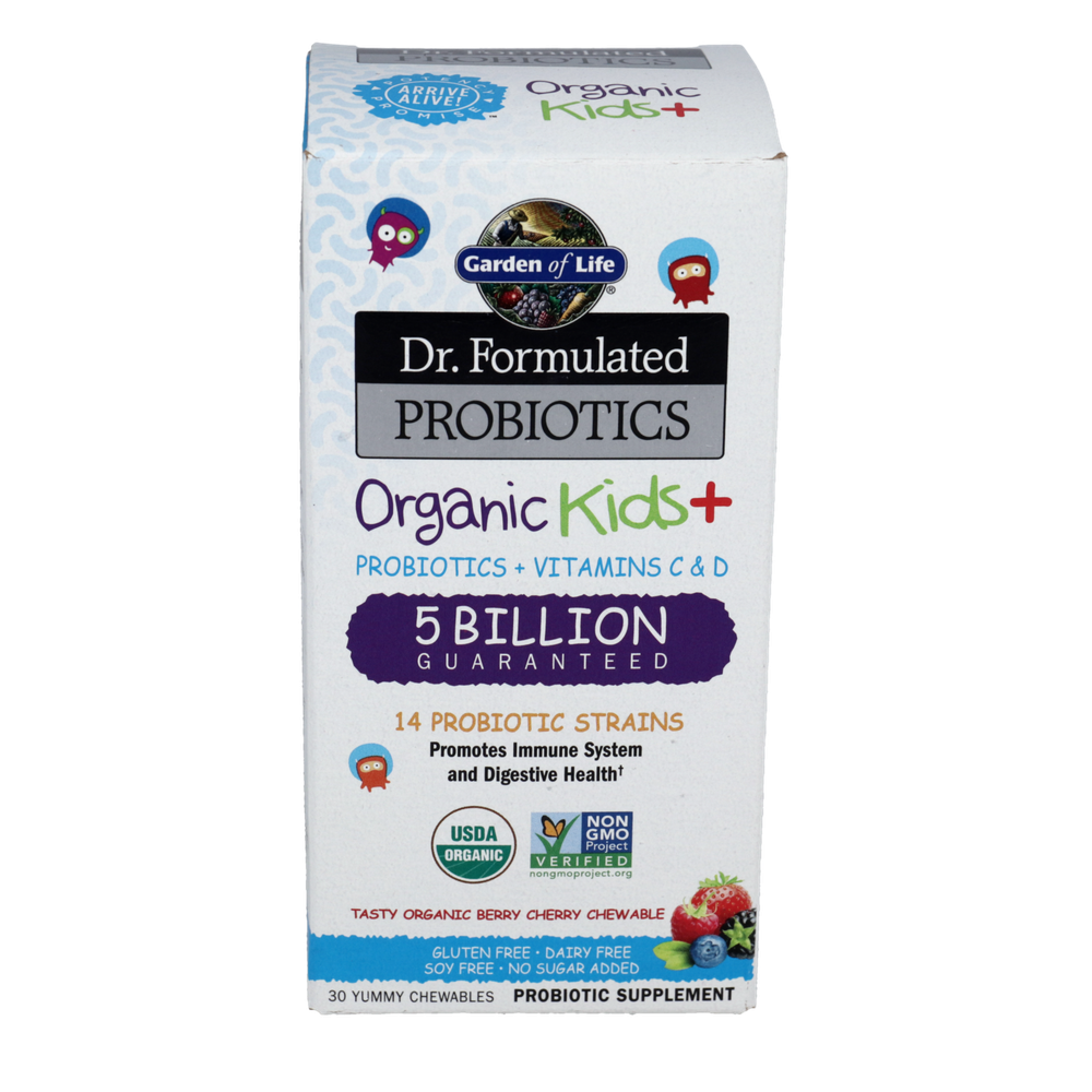 Dr. Formulated Probiotics Organic Kids+, Berry Cherry Flavor, 5 Billion CFU, 30 Chewables