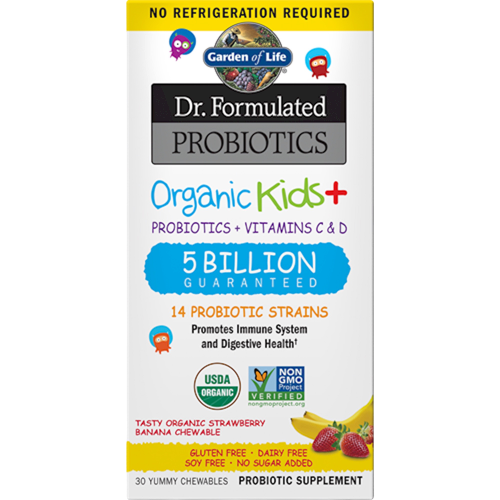 Organic Kids Probiotics Straw SS, 30 Chewable Tablets