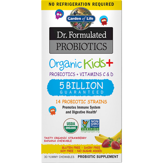 Organic Kids Probiotics Straw SS, 30 Chewable Tablets