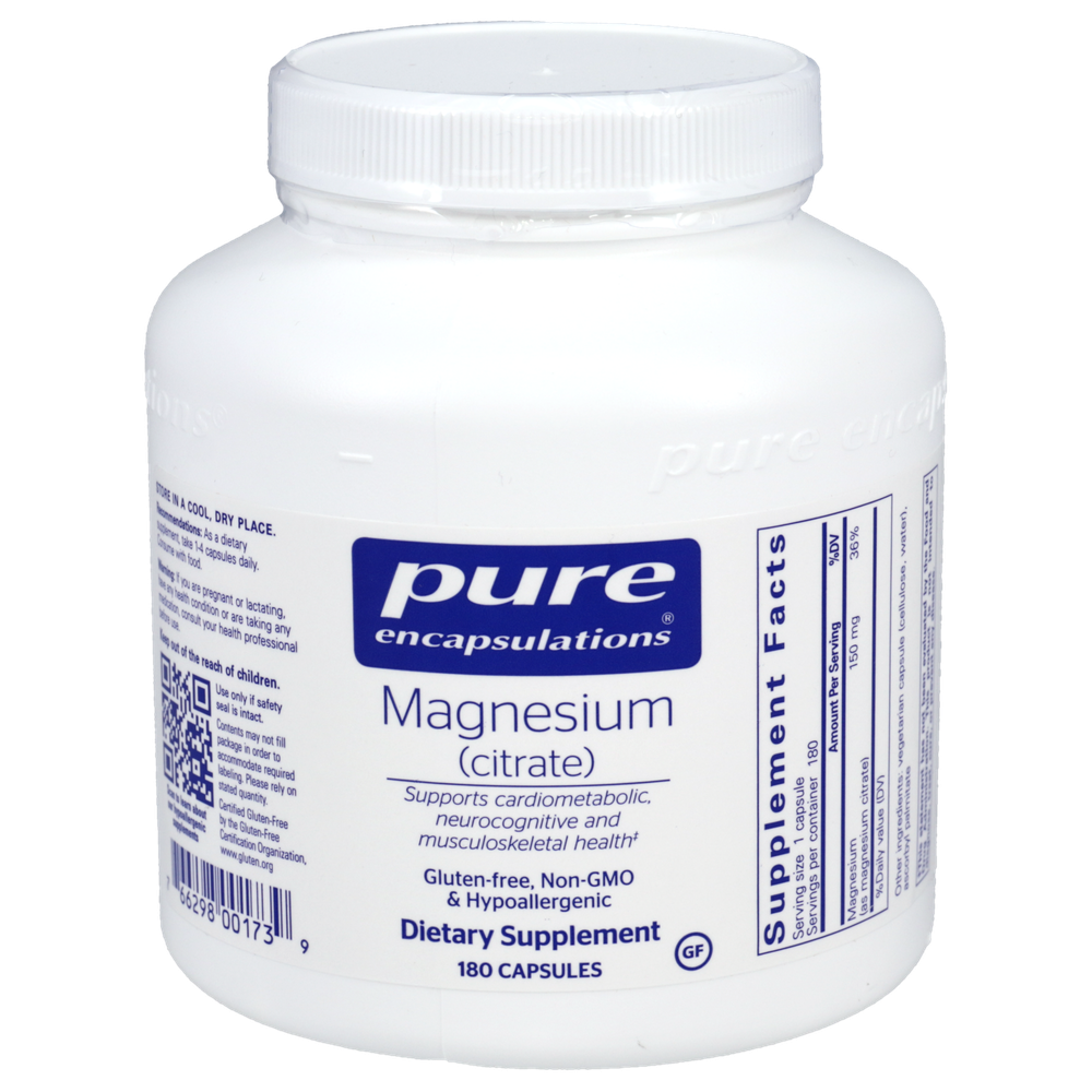 Magnesium (citrate), 150 mg, 180 Capsules , Brand_Pure Encapsulations caps Form_Capsules Not Emersons Potency_150 mg Size_180 Caps