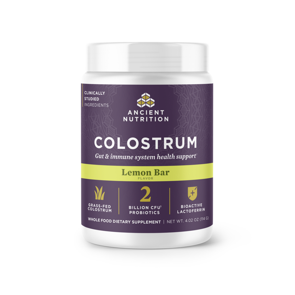Ancient Nutrition Colostrum Powder Gut and Immune System Health, Lemon Bar - front