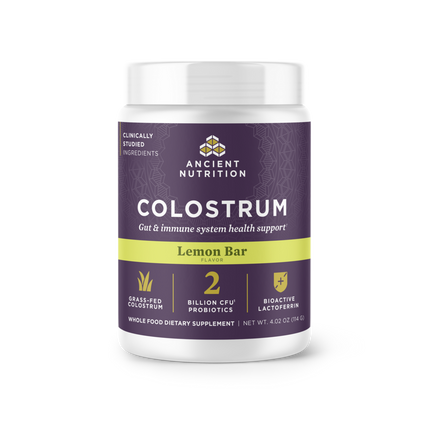 Ancient Nutrition Colostrum Powder Gut and Immune System Health, Lemon Bar - front