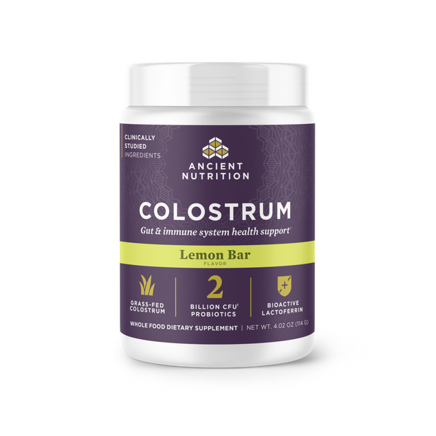 Ancient Nutrition Colostrum Powder Gut and Immune System Health, Lemon Bar - front
