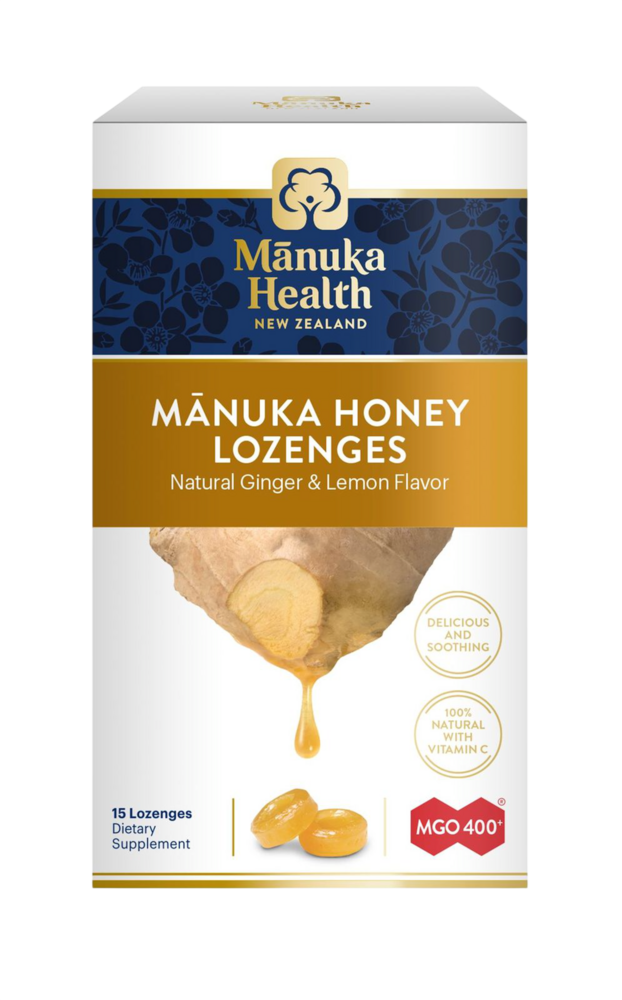 Manuka Honey Lozenges with Propolis, Ginger & Lemon Flavor, 15 Lozenges