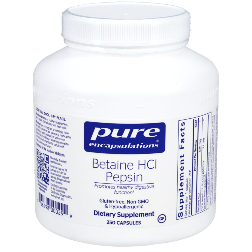 Betaine HCI Pepsin, 250 Capsules , Brand_Pure Encapsulations caps Emersons Form_Capsules Requires Consultation Size_250 Capsules
