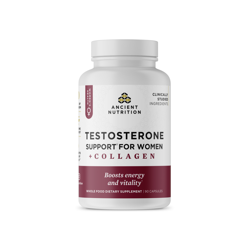 Ancient Nutrition Testosterone Support for Women + Collagen - front
