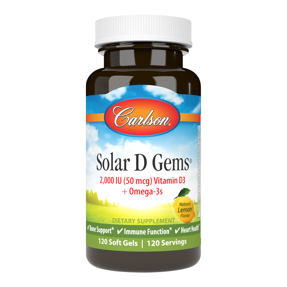 Solar D Gems®, 2000 IU Vitamin D3 + Omega-3s, Lemon Flavor, 120 Softgels