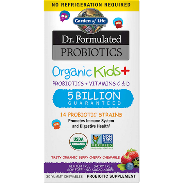 Dr. Formulated Probiotics Organic Kids+ Shelf-Stable, Berry Cherry, 30 Chewable Tablets