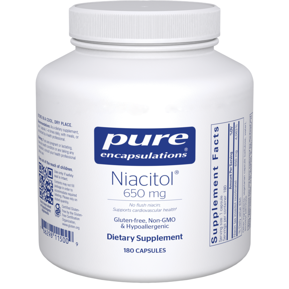 Niacitol® no-flush niacin, 650 mg, 180 Capsules , Brand_Pure Encapsulations caps Emersons