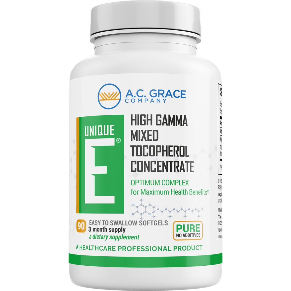 A.C. Grace UNIQUE E Mixed Tocopherols Concentrate 90 softgels - front of bottle