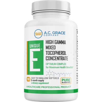 A.C. Grace UNIQUE E Mixed Tocopherols Concentrate 90 softgels - front of bottle