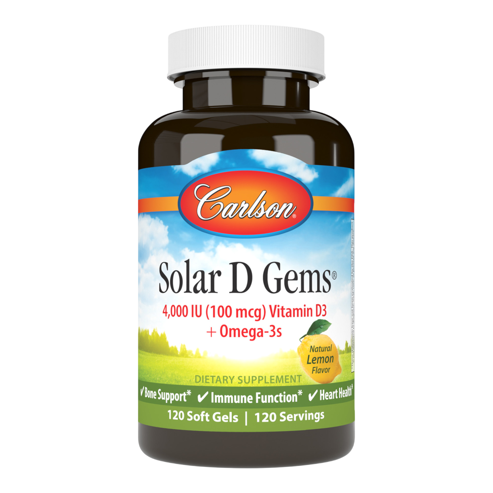Solar D Gems®, 4000 IU Vitamin D3 + Omega-3s, Lemon Flavor, 120 Softgels