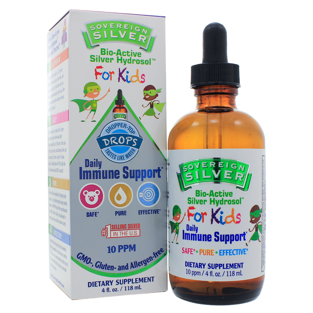 Bio-Active Silver Hydrosol™ for Kids, 10 ppm, Dropper, 4 Fl Oz (118 mL) Liquid , Brand_Sovereign Silver Form_Liquid Size_4 Oz