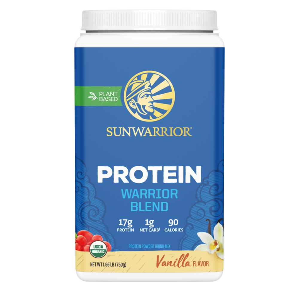 Organic Plant-Based Warrior Blend Protein, 27 g of Protein per Serving with 6 g of BCAAs and MCTs, Vanilla Flavor, 1.65 Lb (750 g) Powder , Brand_Sunwarrior Flavor_Vanilla Form_Powder Potency_17 g Size_750 g