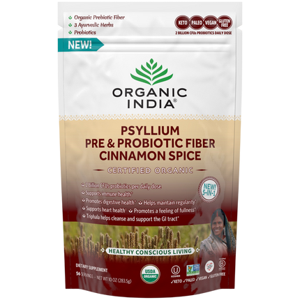 Psyllium Pre & Probiotic Fiber Cinnamon Spice, 283.5 Grams , Ayurveda Brand_Organic India Form_Powder