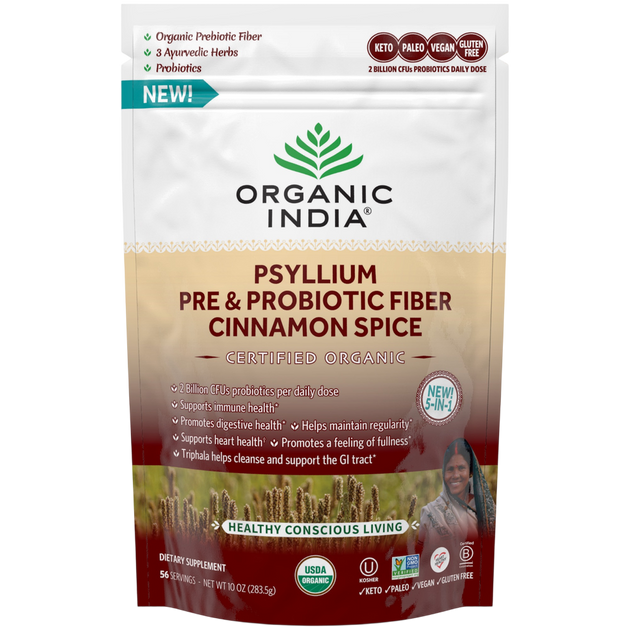 Psyllium Pre & Probiotic Fiber Cinnamon Spice, 283.5 Grams , Ayurveda Brand_Organic India Form_Powder