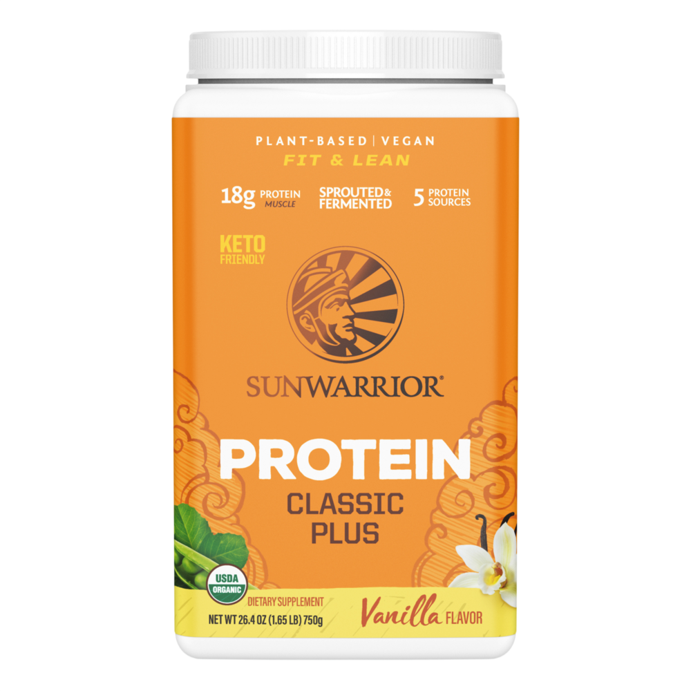 Organic Plant-Based Protein, 20 g of Protein, Vanilla Flavor, 1.65 Lb (750 g) Powder , Brand_Sunwarrior Flavor_Vanilla Form_Powder Potency_18 g Size_750 g