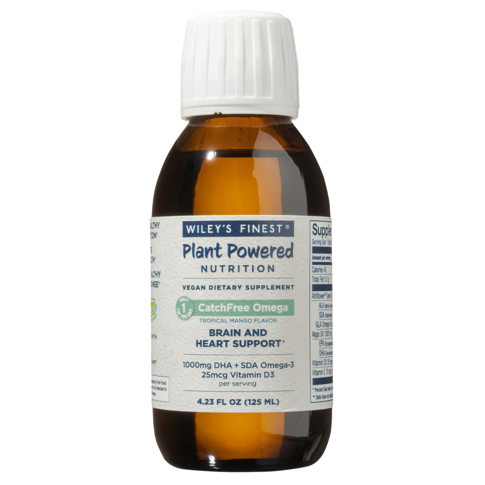 Plant Powered Nutrition CatchFree Omega, Vegan, Tropical Mango Flavor, 125 mL Liquid , Brand_Wiley's Fish Oil Form_Liquid Size_125 mL