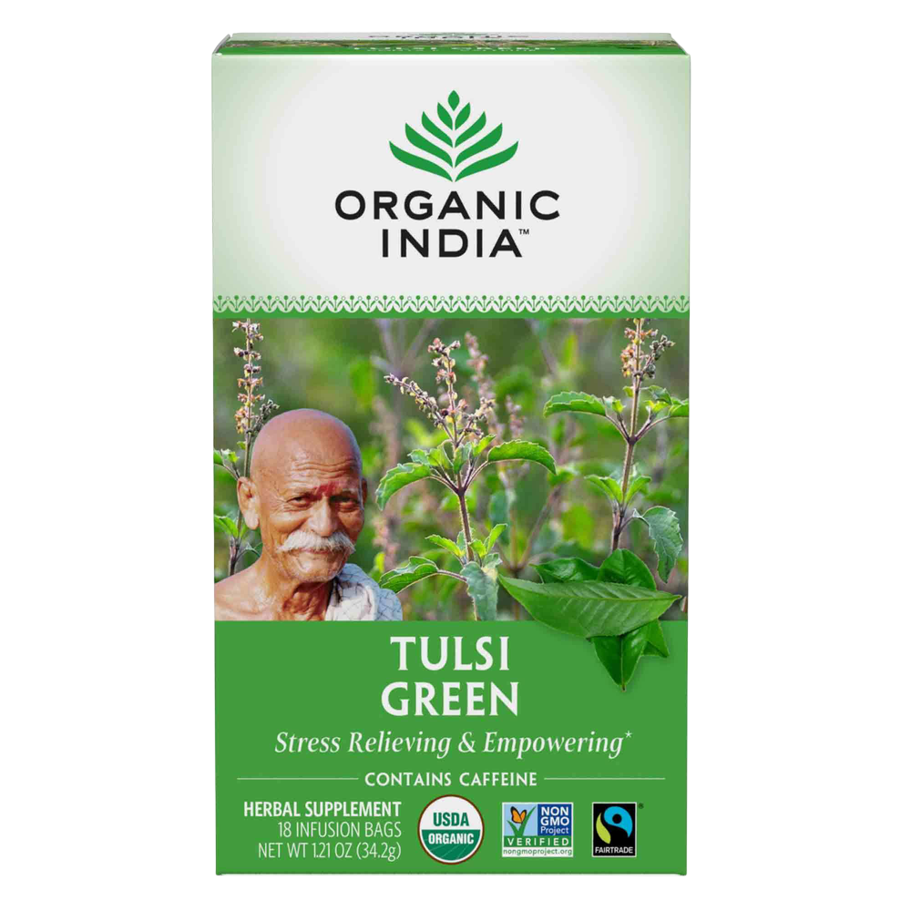 Tulsi Green, 1.21 Ounce (34.2 g) 18 Tea Bags , Ayurveda Brand_Organic India Form_Tea Bags Size_18 Count