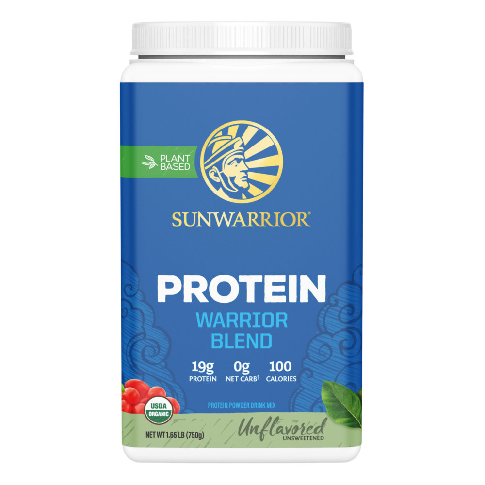 Organic Plant-Based Warrior Blend Protein, 28 g of Protein per Serving with 6 g of BCAAs and MCTs, Unflavored, 1.65 Lb (750 g) Powder , Brand_Sunwarrior Flavor_Unflavored Form_Powder Potency_19 g Size_750 g