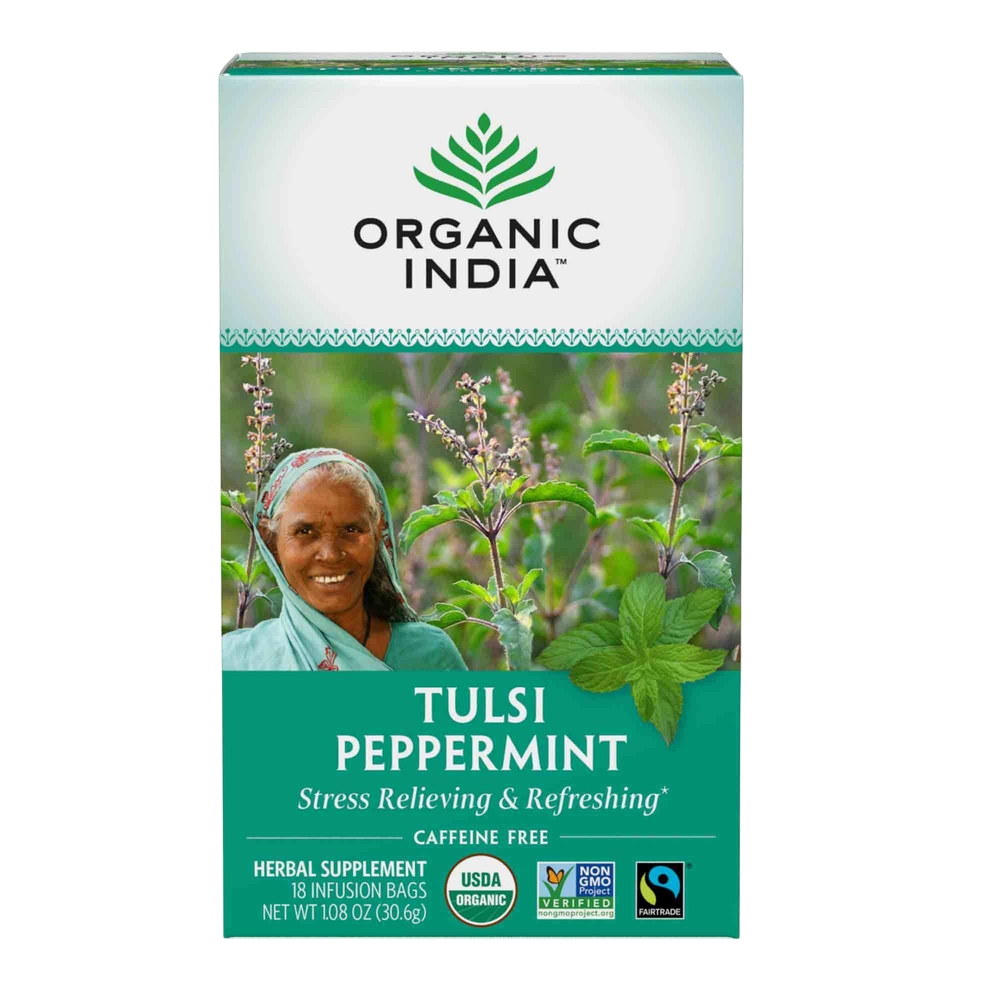 Tulsi Tea Peppermint, 18 Count , Ayurveda Brand_Organic India Form_Tea Bags