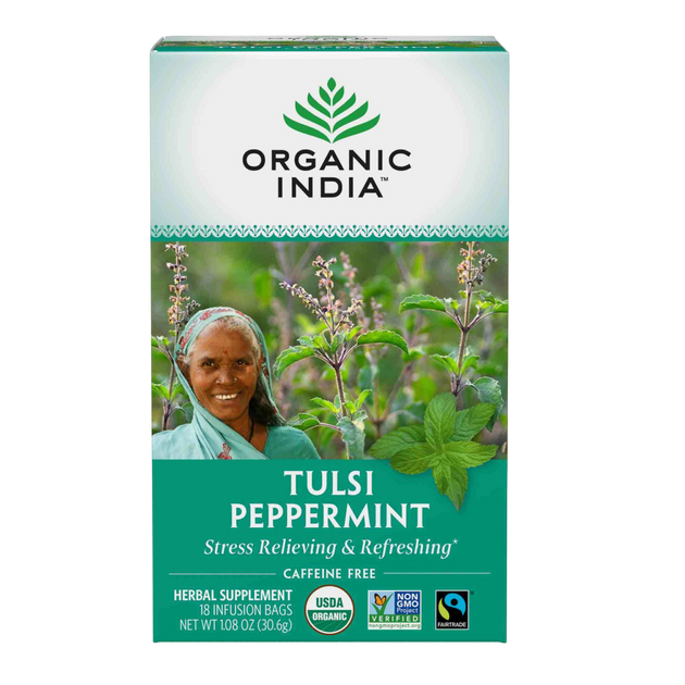 Tulsi Tea Peppermint, 18 Count , Ayurveda Brand_Organic India Form_Tea Bags