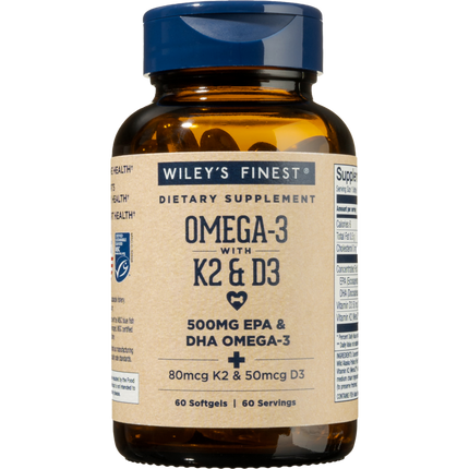 Omega-3 with K2 & D3, 60 Softgels , Brand_Wiley's Fish Oil Form_Softgels Size_60 Softgels
