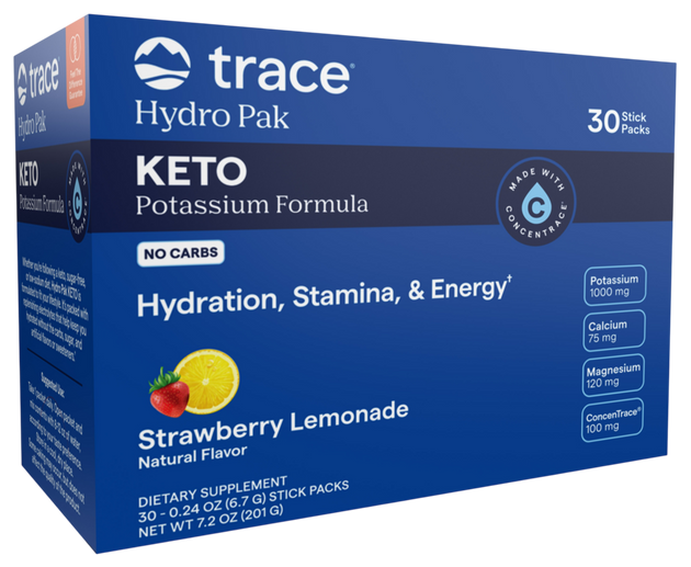 Hydro Pak - Keto Potassium Formula, Strawberry Lemonade, 30 Stick Packs , Brand_Trace Minerals Form_Stick Packs Size_30 Stick Packs