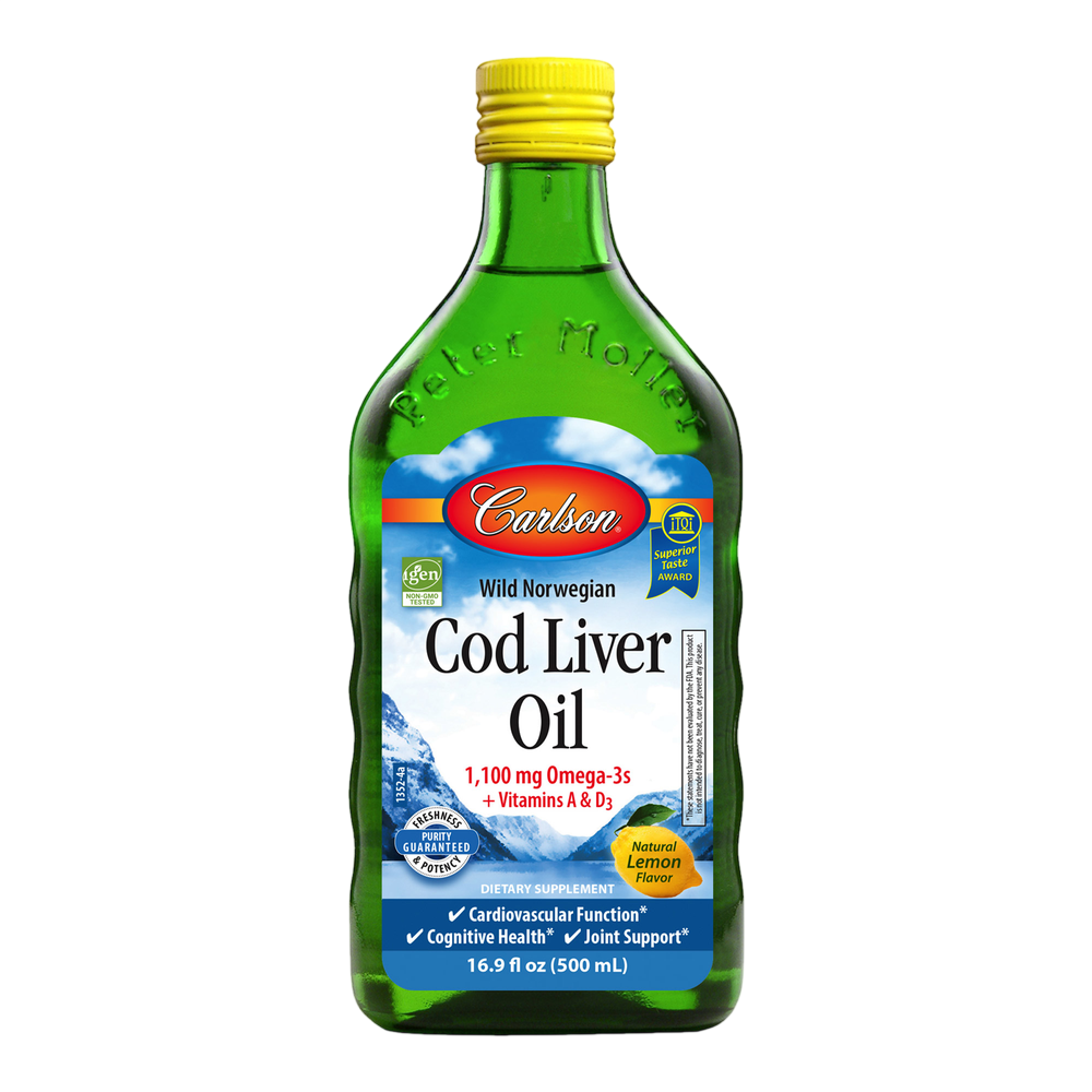 Cod Liver Oil, 1100 mg of Omega-3, Lemon Flavor, 16.9 Fl Oz (500 mL) Liquid