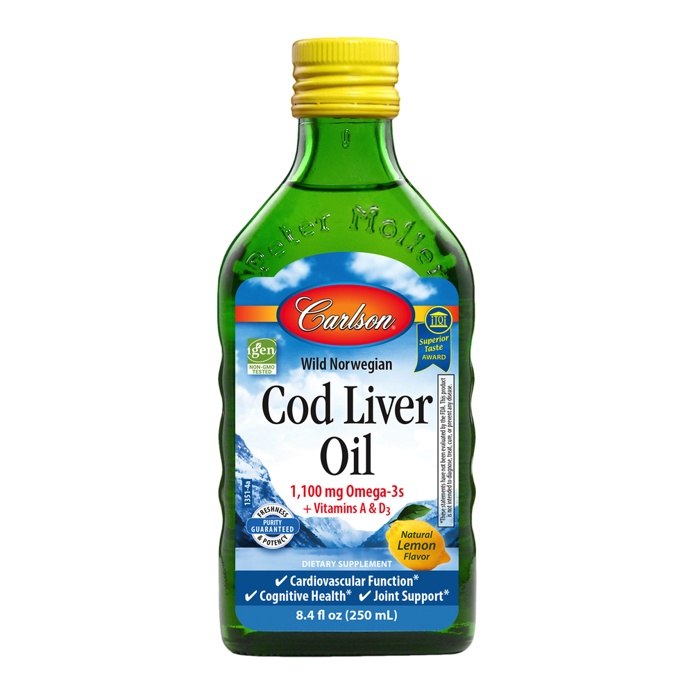 Cod Liver Oil, 1100 mg of Omega-3, Lemon Flavor, 8.4 Fl Oz (250 mL) Liquid