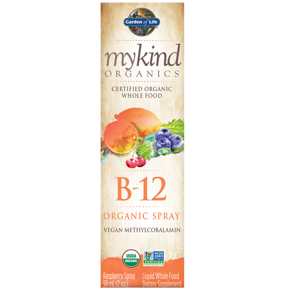 myKind Organics - Vegan B-12 Organic Spray, Raspberry Flavor, 2 Fl Oz (59 mL) Spray