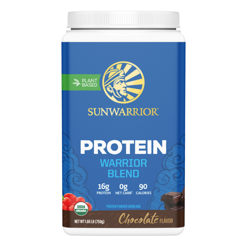 Organic Plant-Based Warrior Blend Protein, 25 g of Protein per Serving with 6 g of BCAAs and MCTs, Chocolate Flavor, 1.65 Lb (750 g) Powder , Brand_Sunwarrior Flavor_Chocolate Form_Powder Potency_16 g Size_750 g
