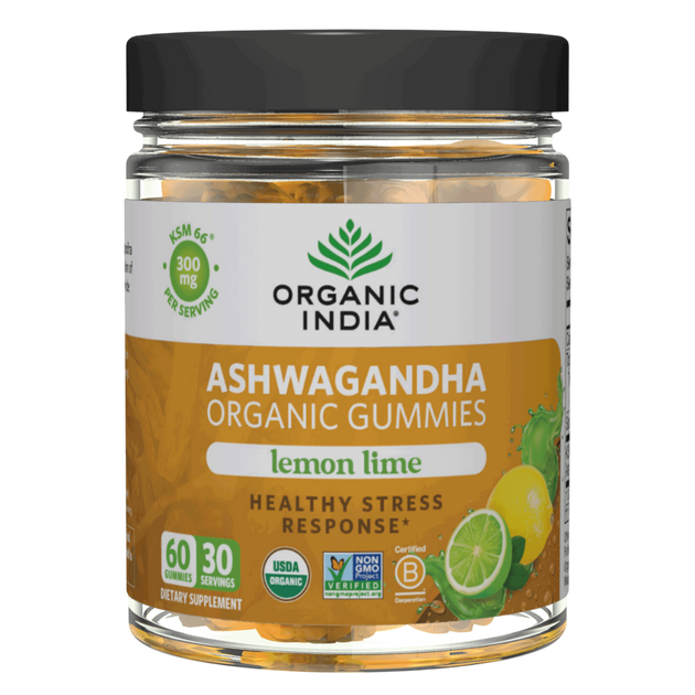 Organic Ashwagandha Gummies, Lemon Lime, 60 gummies , Ayurveda Brand_Organic India Form_Gummies