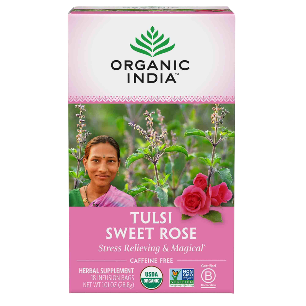 Tulsi Sweet Rose, 1.01 Ounce (28.8 g) 18 Tea Bags , Ayurveda Brand_Organic India Form_Tea Bags Size_18 Count