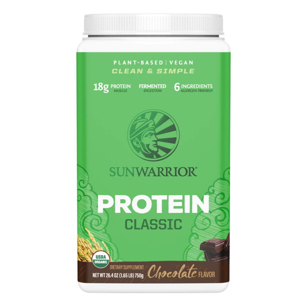 Organic Plant-Based Protein, 20 g of Protein, Chocolate Flavor, 1.65 Lb (750 g) Powder , Brand_Sunwarrior Flavor_Chocolate Form_Powder Potency_18 g Size_750 g
