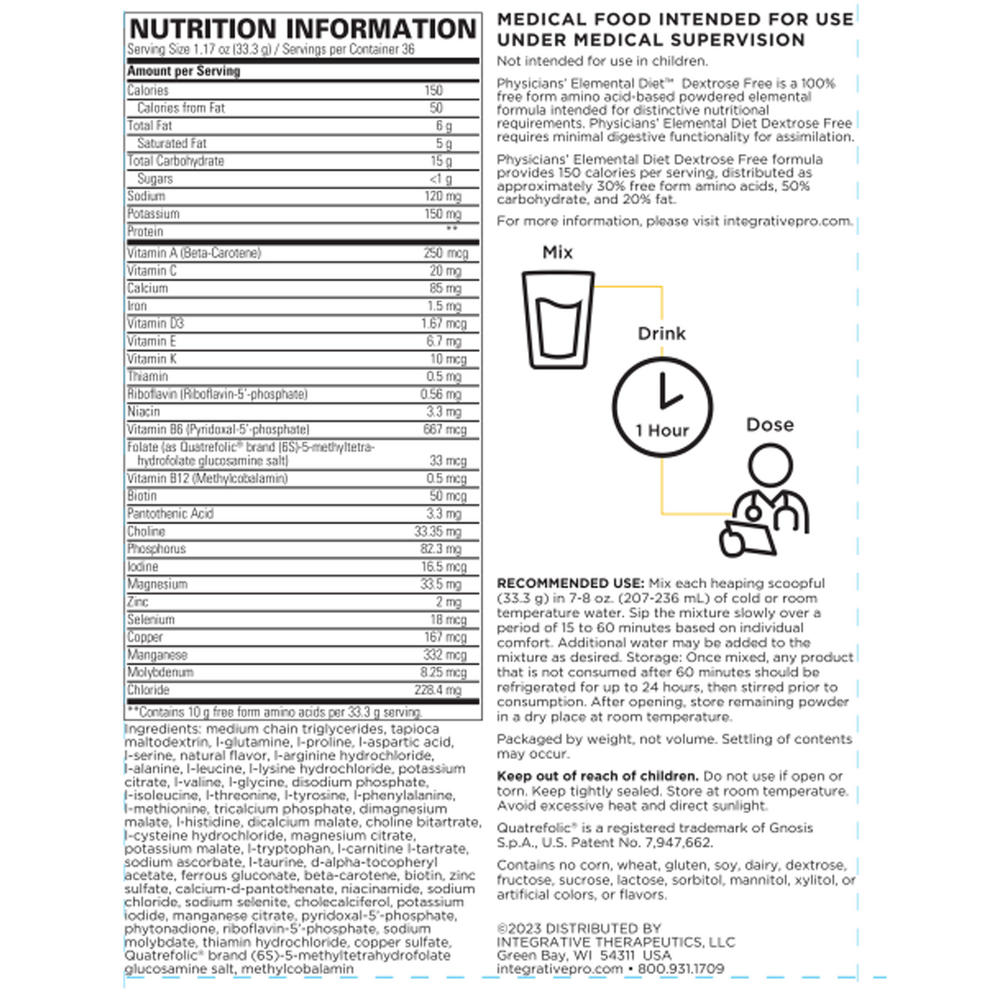 Physicians' Elemental Diet™ Dextrose Free, 1198.8 g