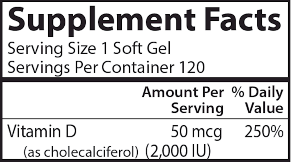 Vitamin D3, 2000 IU, 120 Softgels