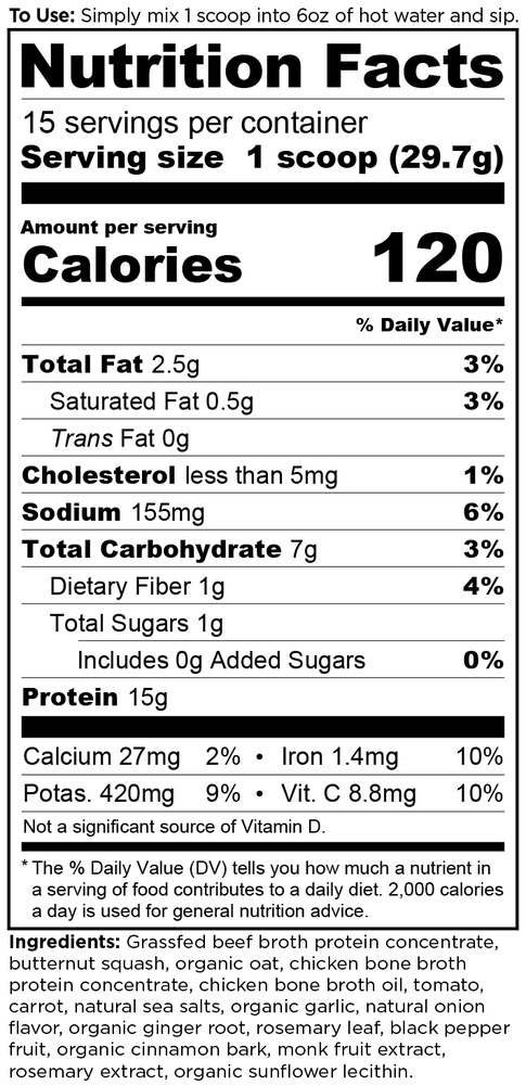 Ancient Nutrition Bone Broth Protein Butternut Squash - supplement facts