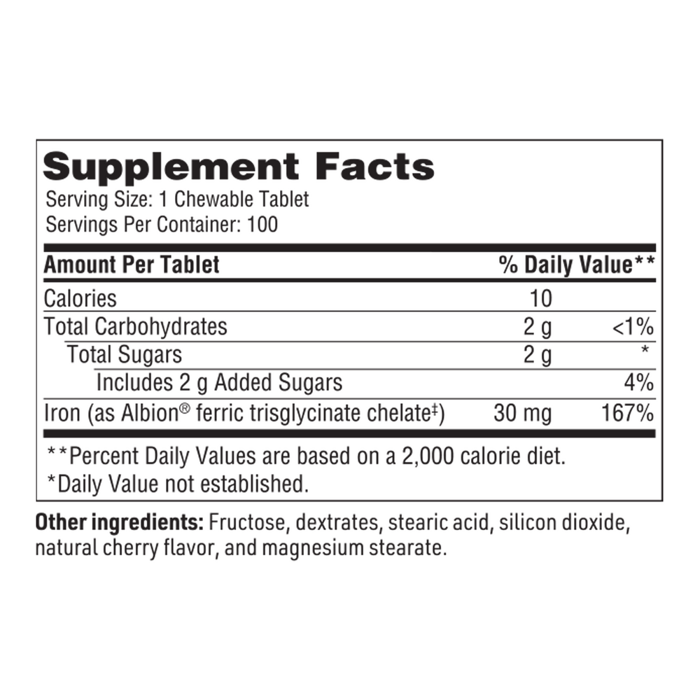 Chewable Iron Chelate, 100 Chewable Tablets